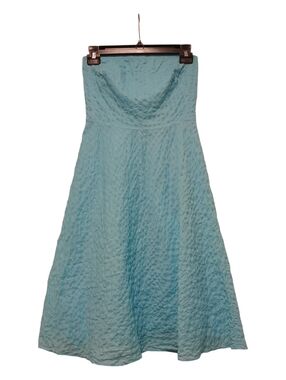 J Crew Dress Womens Blue Cotton Mini Strapless Seersucker Zip Back Classic-Sz 4